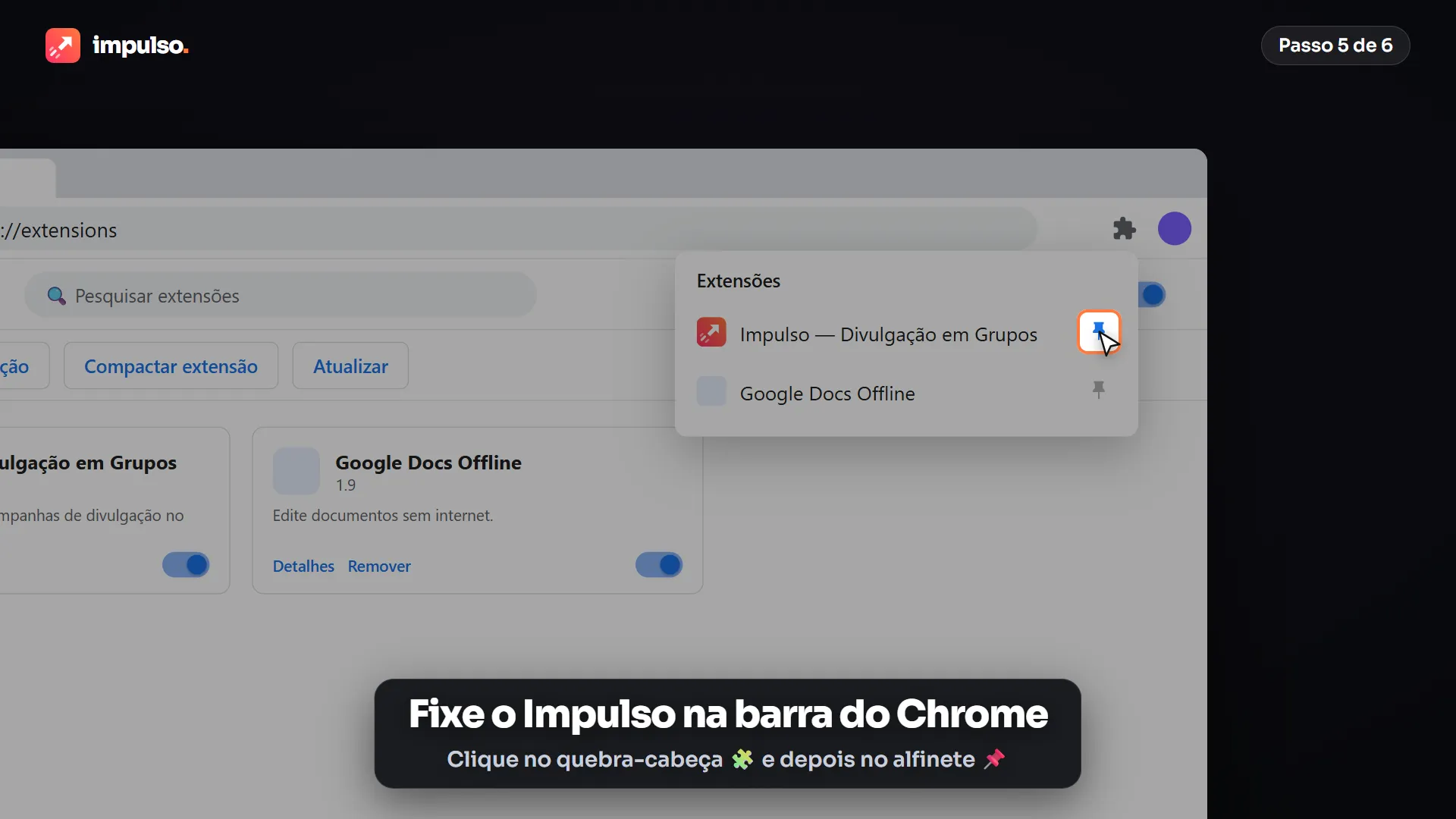 Menu do quebra-cabeça com o alfinete do Impulso