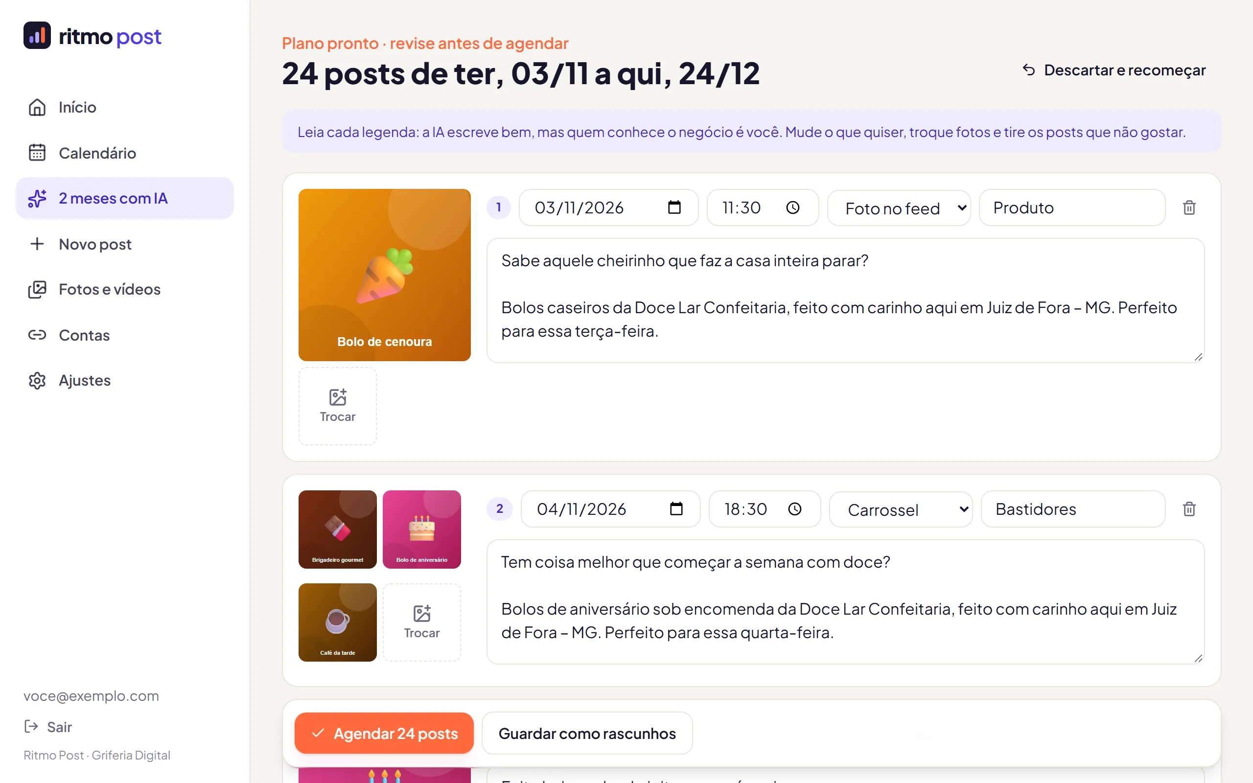 Revisão do plano de posts feito pela IA